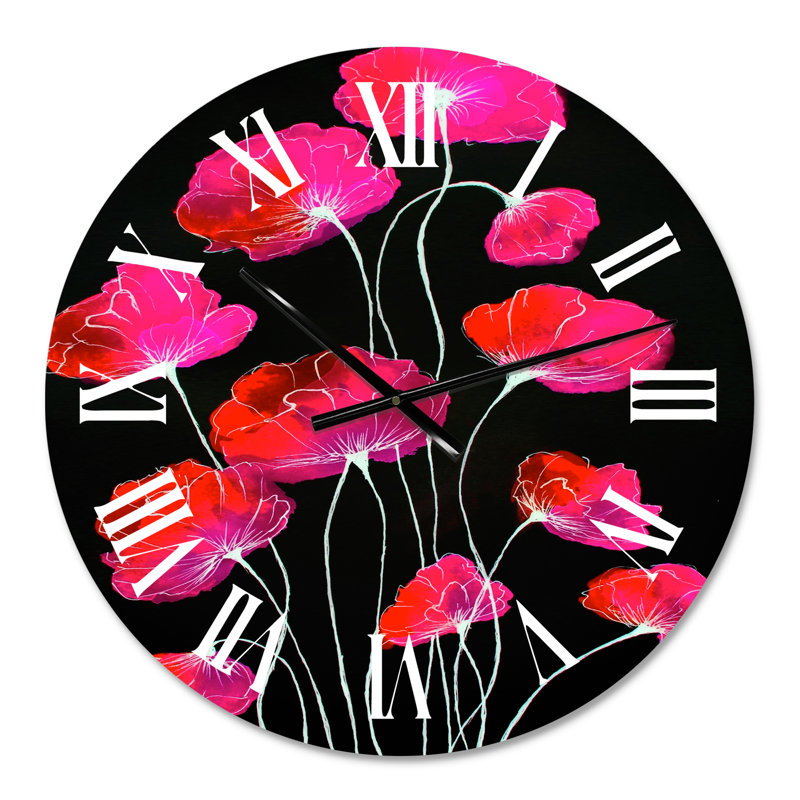 Abstrait fleur rouge sur fond noir III - Horloge murale traditionnelle, Petit