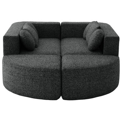 114.9" - Combined Boneless Sectional With Deep And Relaxing Seating, Frame, Boucle Upholstery For Living Room, 6 Seats, Black Modular Curved End Modules, Ample