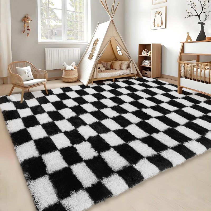 Abstract Rug Checkerboard Area Carpet Machine Washable Non-slip Stain Resistant Rugs for BedroomNurseryLiving RoomHome Office