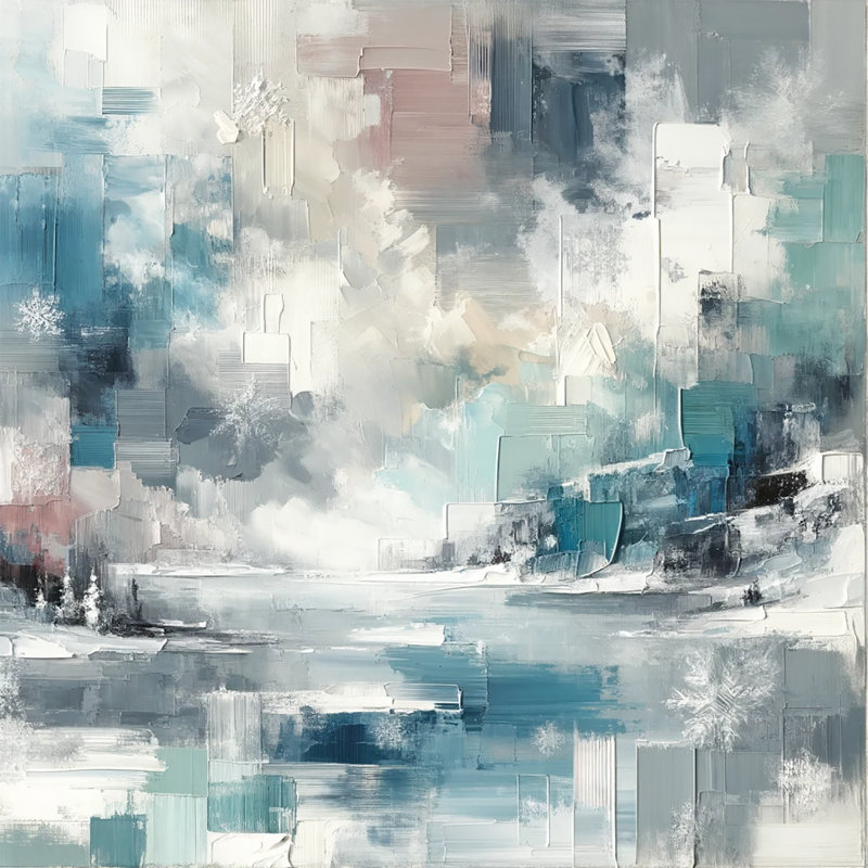 Art mural sur toile, "Refroidissements refroidis: empâtement abstrait au bord du lac", H 30 po x l 30 po x P 1,5 po