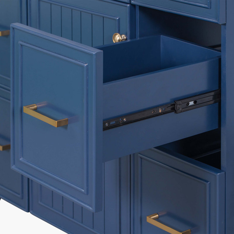 36.00'' Single Bathroom Vanity with Resin Top, Navy Blue