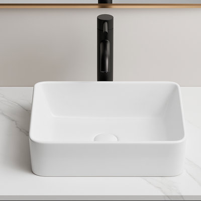 Eleen 16" X 12" White Rectangle Ceramic Countertop Bathroom Vanity Vessel Sink Art Basin