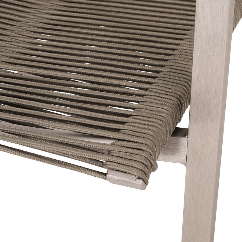 Chaises de salle à manger d'extérieur en aluminium 2 pièces avec siège en corde taupe, structure argentée, siège moderne 2, ambiance relaxante