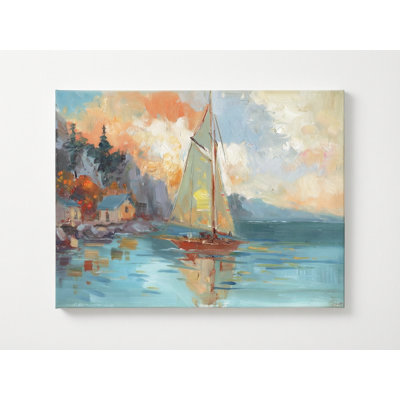 «Tranquil Coastal Sailboat», reproduction d'art sur toile, peinture à l'huile impressionniste