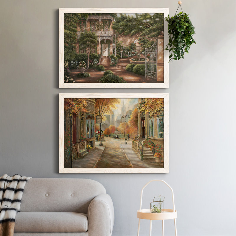 Jane's Courtyard II - ensemble de 2 peintures sur toile encadrées, H 31,5 po x l 47 po x P 1,5 po, Cadre blanc