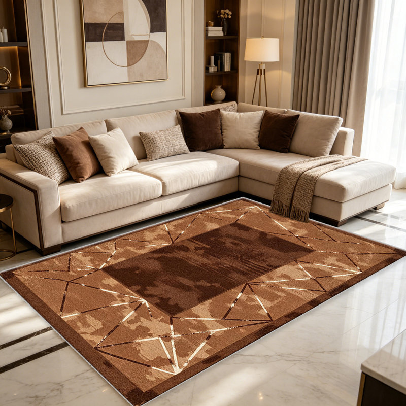 Brown Geo carpet-easy to clean, machine-washable, soft and comfortable; suitable for door mats, kitchens, living rooms, bedrooms, corridors, and laundry areas. Easy to clean, durable carpet for home decoration.