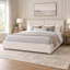 Lit capitonné en chenille avec tête de lit extra-large à double panneau et sommier à lattes en bois-336174916