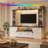 Farmhouse Entertainment Center For 55 Inch Tv, With 2 Led Lights, Power Outlets & Storage Shelf-597770544