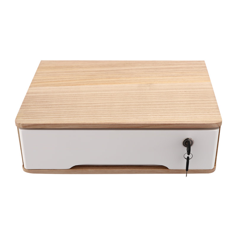 Organisateur de bureau en bois avec tiroirs verrouillables, Blanc / beige