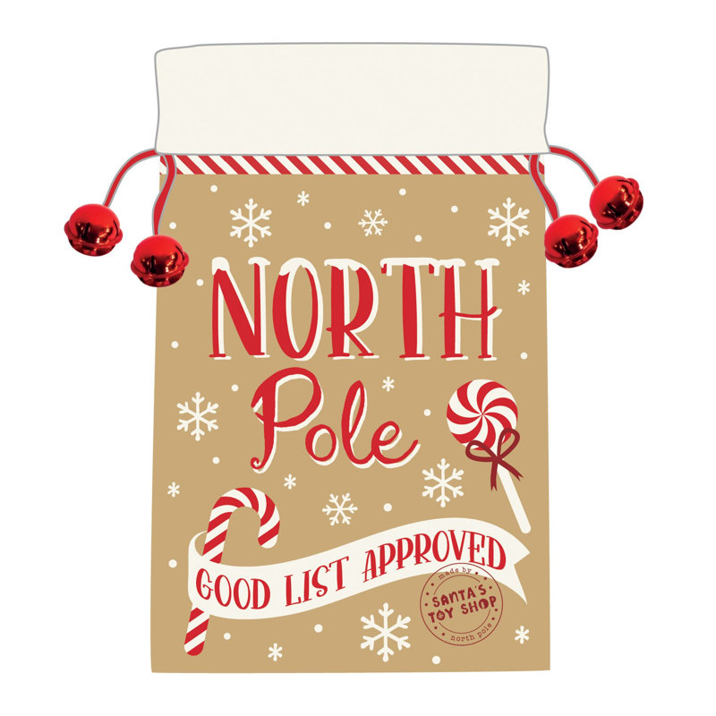 Christmas Jute Sack North Pole with Four Bells and Fur Top