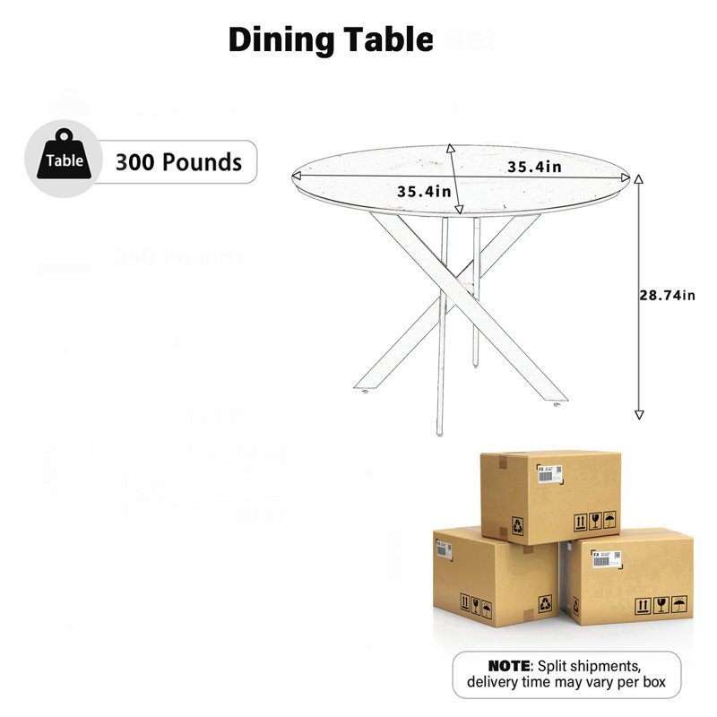 Table de salle à manger ronde 35,4 po / 47 po, plateau en panneau de fibres à densité moyenne avec base en métal industrielle, table de cuisine peu encombrante pouvant accueillir 4 à 6 personnes pour un coin-repas