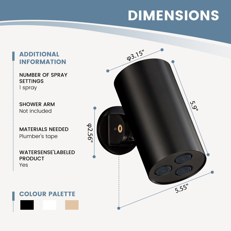 Adjustable Shower Head 1.8 GPM with Self-Cleaning, Matte Black, Rain, Round