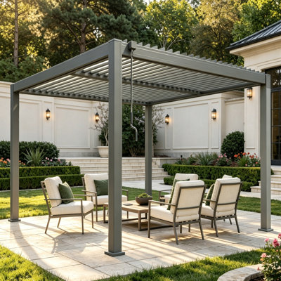 Outdoor Aluminum Pergola with Adjustable Canopy Rainproof Hardtop Gazebo for Patio Garden Deck