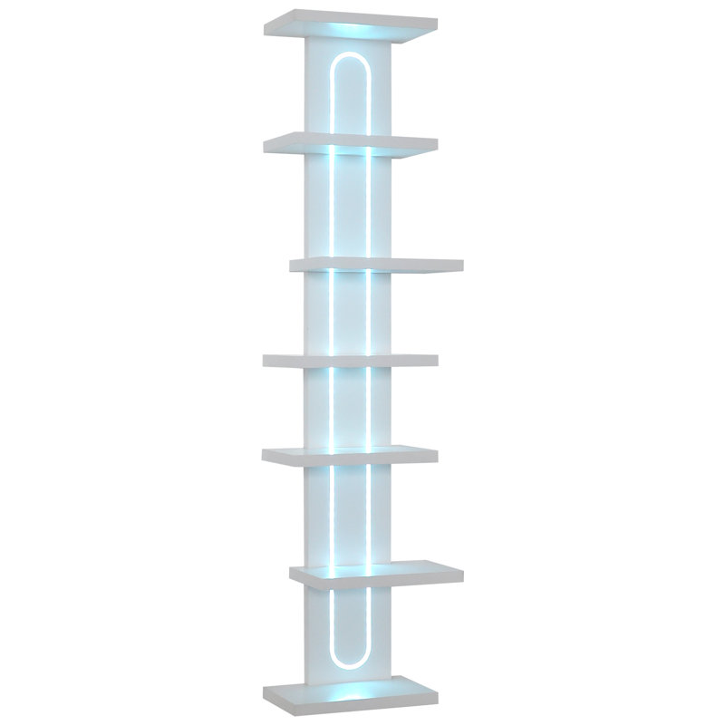 Modern RGB Wall-Mounted 7-Tier Floating Shelf, White