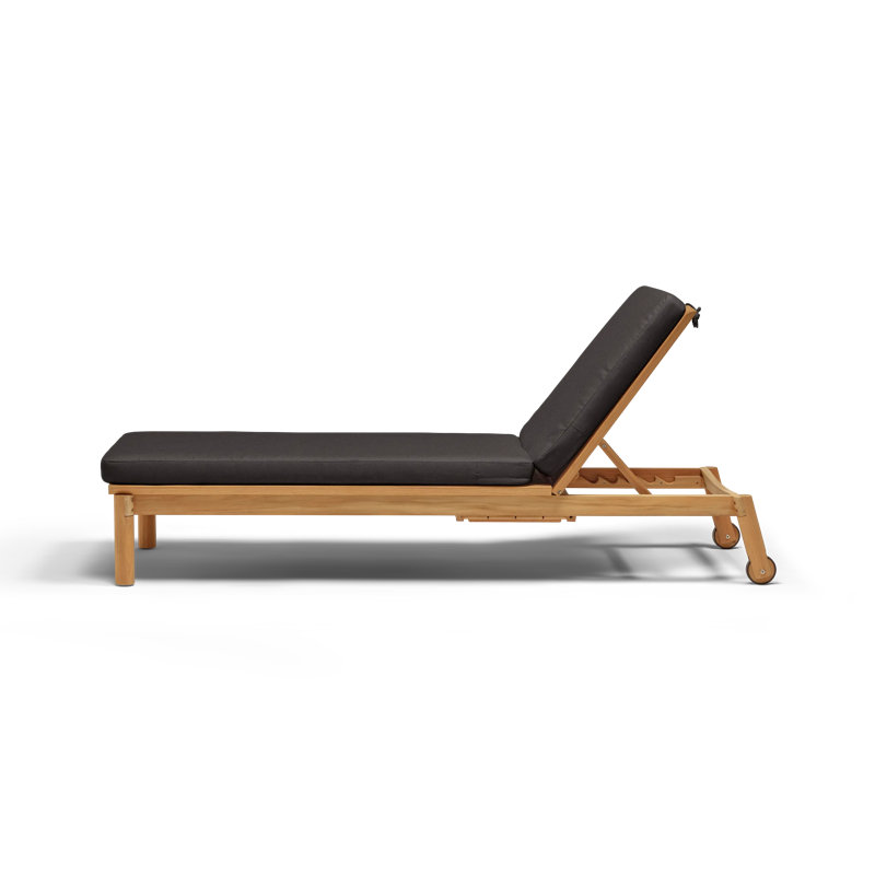 Haven Outdoor Teak Wood Chaise Lounge , Sunbrella Cushion Included, Sunbrella Coal