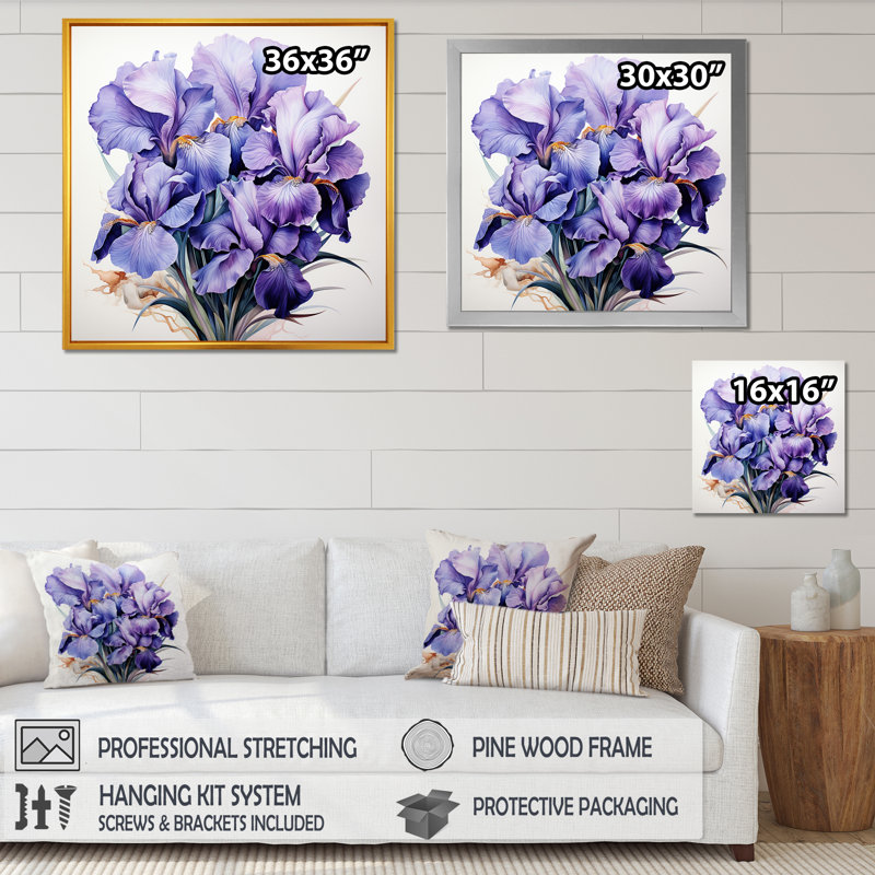 «Mauve Iris Grace II - Iris», art mural, H 16 po x l 16 po x P 1 po, Toile tendue