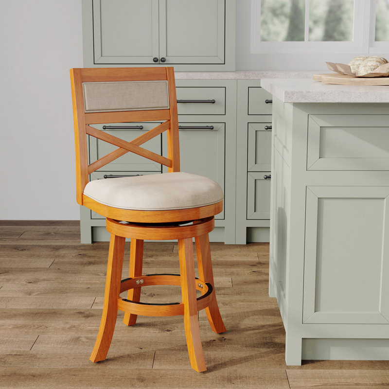 Tabouret pivotant 24 po à hauteur de comptoir 24 po, finition naturelle, siège rembourré en tissu beige
