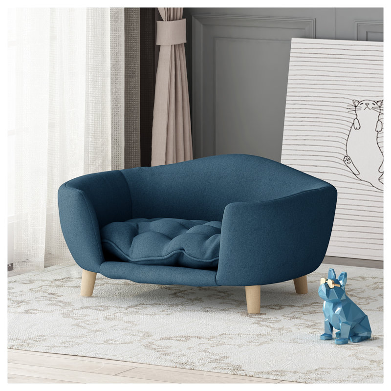 Lit pour chien Mid-Century moderne bleu marine pour petits chiens (11 à 25 lb)