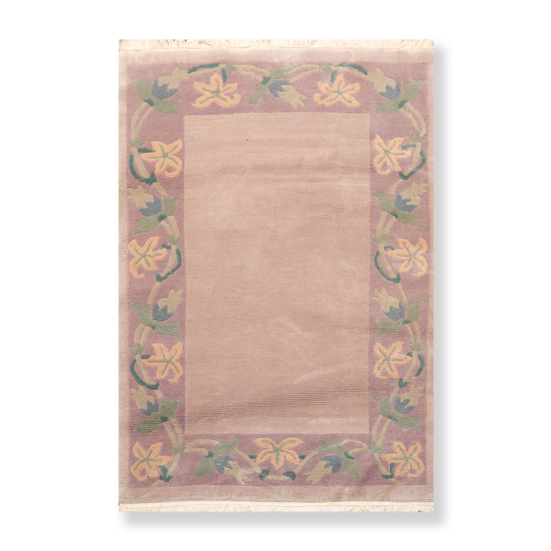 Tapis unique en laine taupe et lavande noué à la main 4 pi x 6 pi Leisa