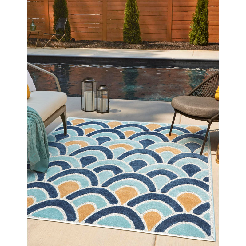 Tapis d'extérieur Hayworth Bleu, Rectangle 5 pi 3 po x 8 pi