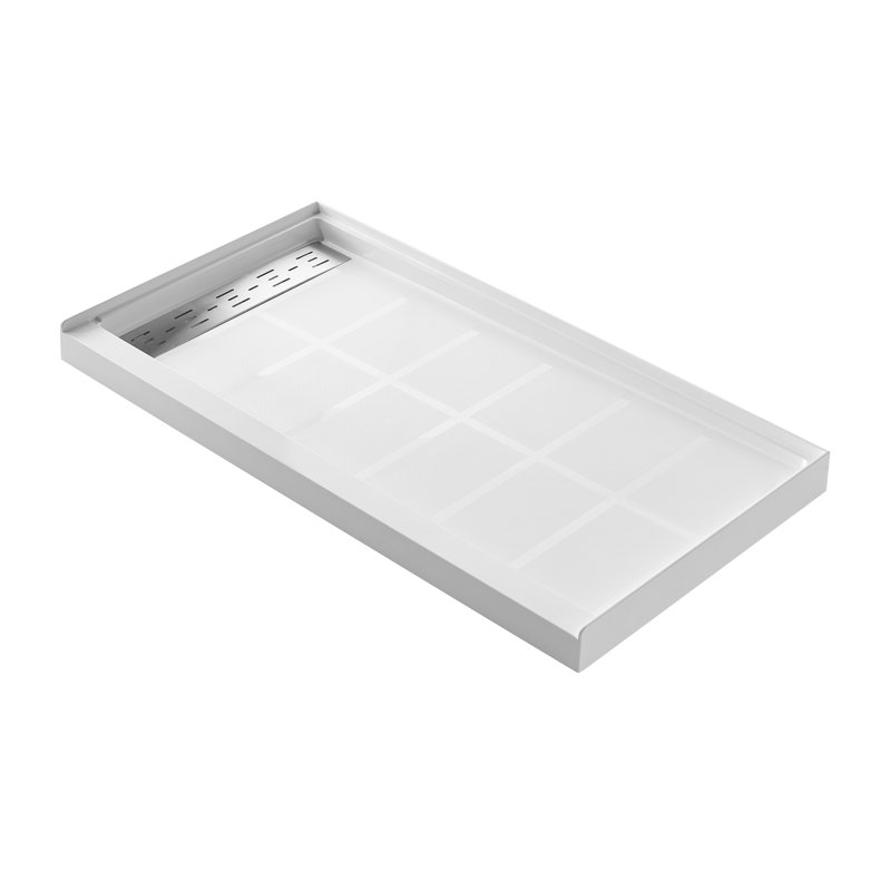 60" X 30" White Shower Base, Non-Slip Design, Left