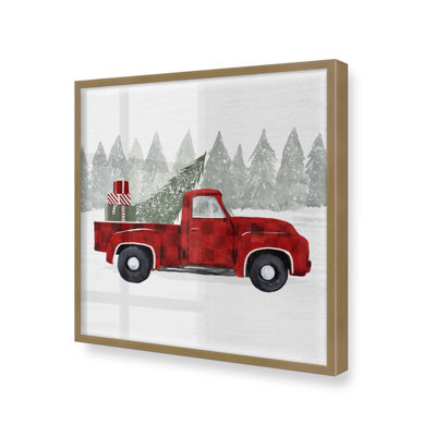 Impression de camionnette 12 po arbre rouge de Noël dans un cadre blanc opaque