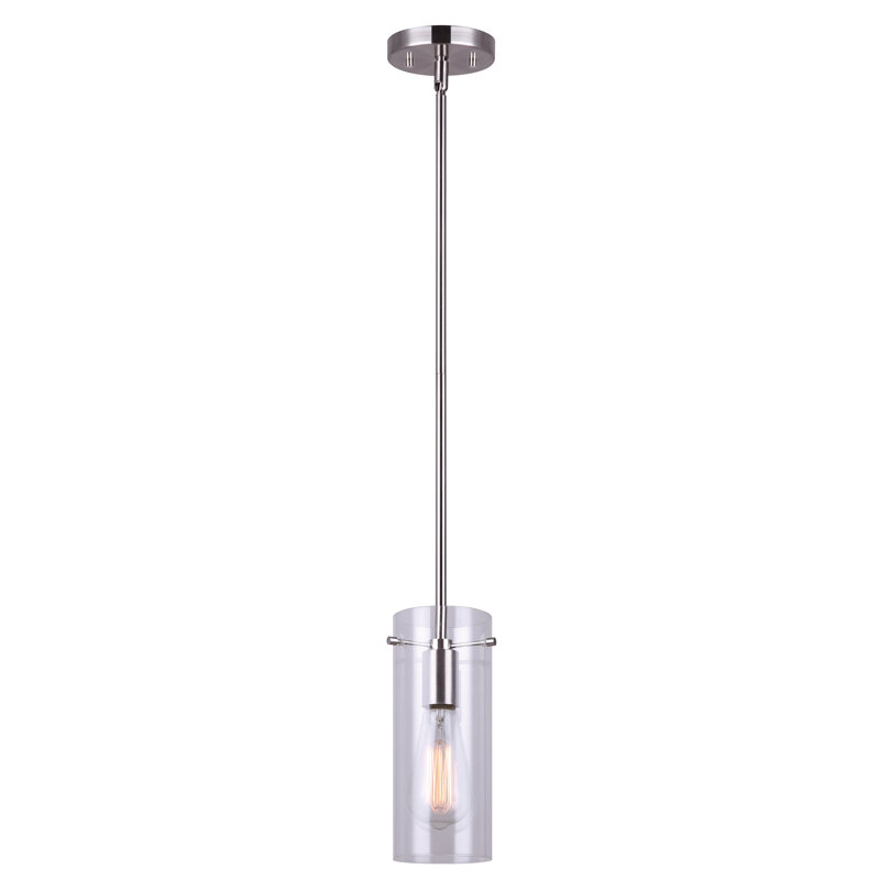 Luminaire suspendu cylindrique à 1 lumière Omak, Nickel brossé