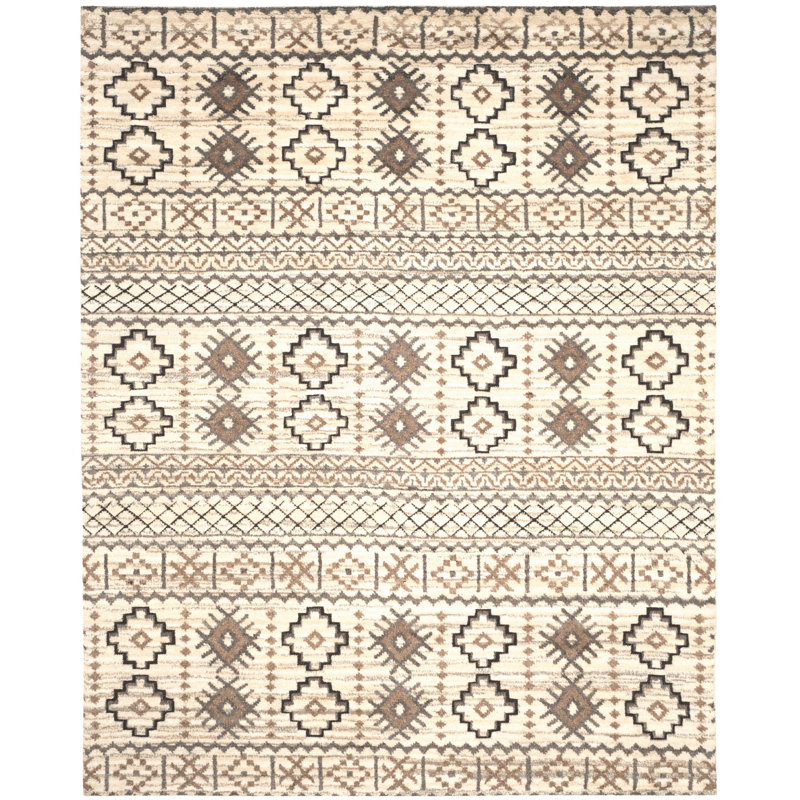 Tapis de zone beige en laine noué la à la main Palni, Rectangle 9 pi x 12 pi