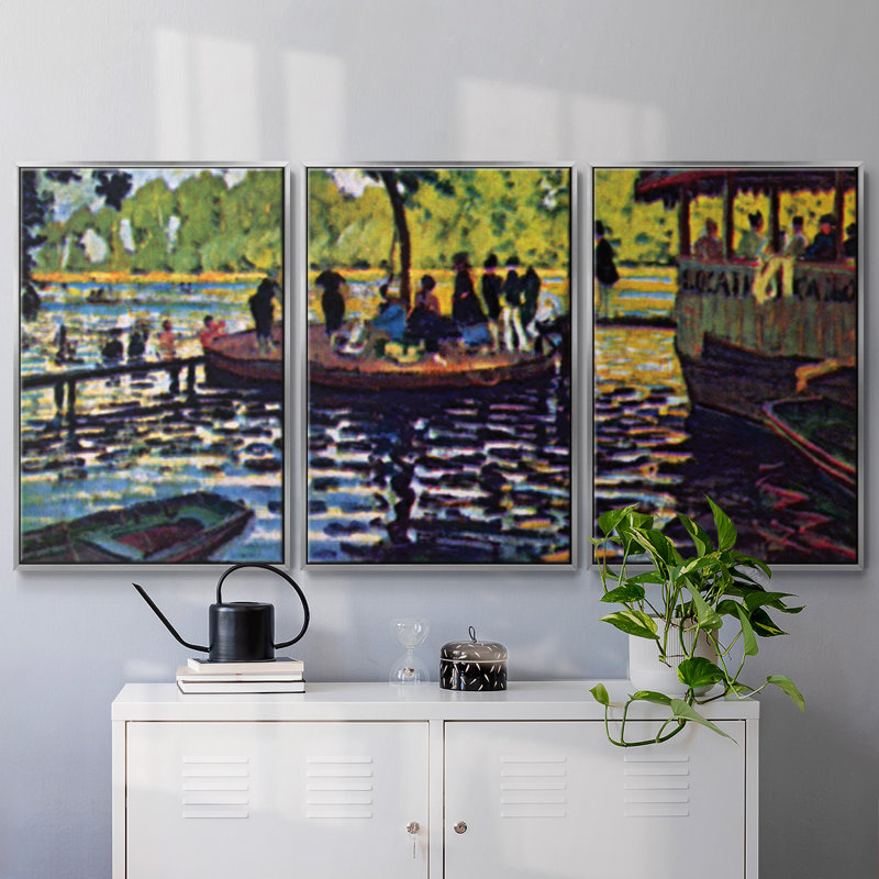 La Grenouillère par Monet, reproduction sur toile 3 pièces, H 40 po x l 78 po x P 2 po, Argent