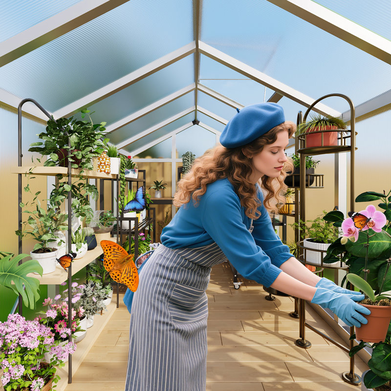 6×6 ft Walk-In Outdoor Greenhouse with Polycarbonate Panels, Reinforced Aluminum Frame, Adjustable Roof Vent, White