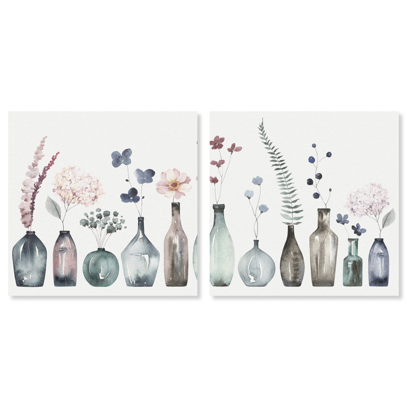 Perfect Indigo Florals - Ensemble de 2 reproductions sur toiles tendues, H 12 po x l 24 po x P 2 po