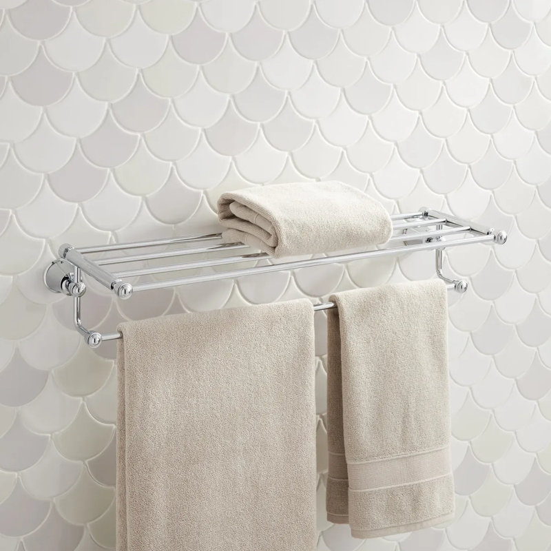 Chrome Wall-Mounted Towel Rack with Shelf
