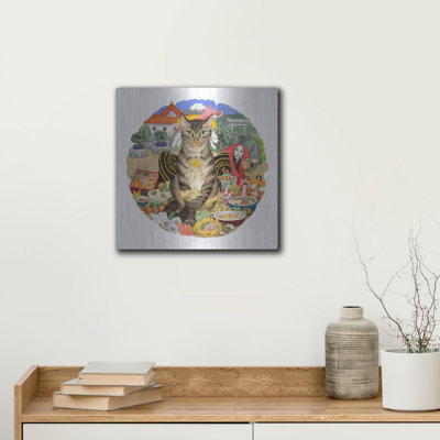  'Sushi Cat' by Gale Pitt Metal Wall Art, 12" x 12"
