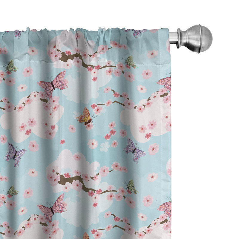 Cherry Blossom Floral Semi-Sheer Rod Pocket Curtain Panels, 28" x 84"