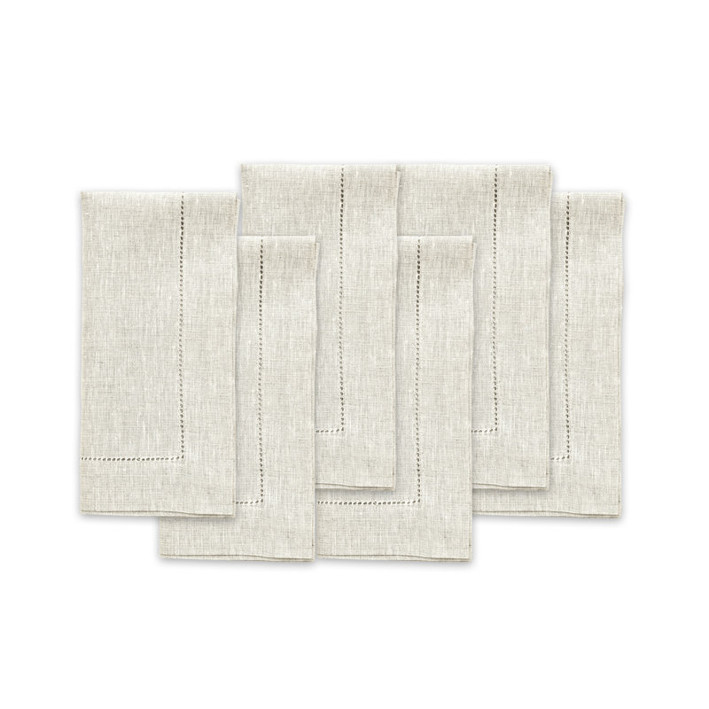 100% Pure Linen Hemstitch Dinner Napkins - Classic Hemstitch, Light Natural