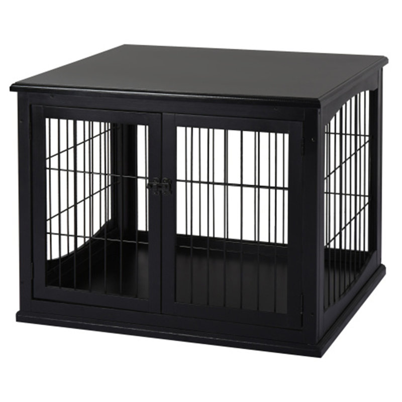 Table de bout pour chien avec cage pour deux petits côtés, Noir