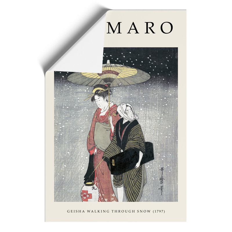 Geisha In The Snow by Kitagawa Utamaro - No Frame Painting, 30cm H x 21cm W x 0.1cm D