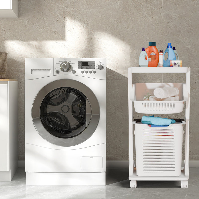 White 2-Tier Rolling Laundry Basket with Removable Baskets and Wheels