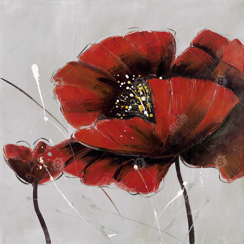 Red poppy flowers - 18"x18" Throw pillow cover - Poly twill - Print on demand