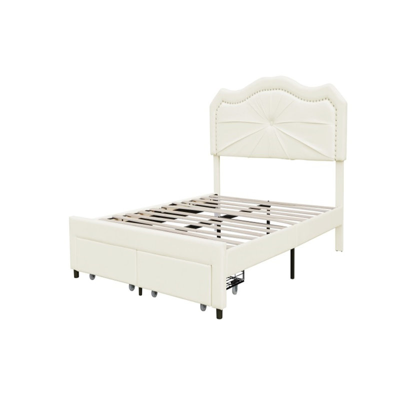 Lit plateforme avec rangement Finley, beige, Double