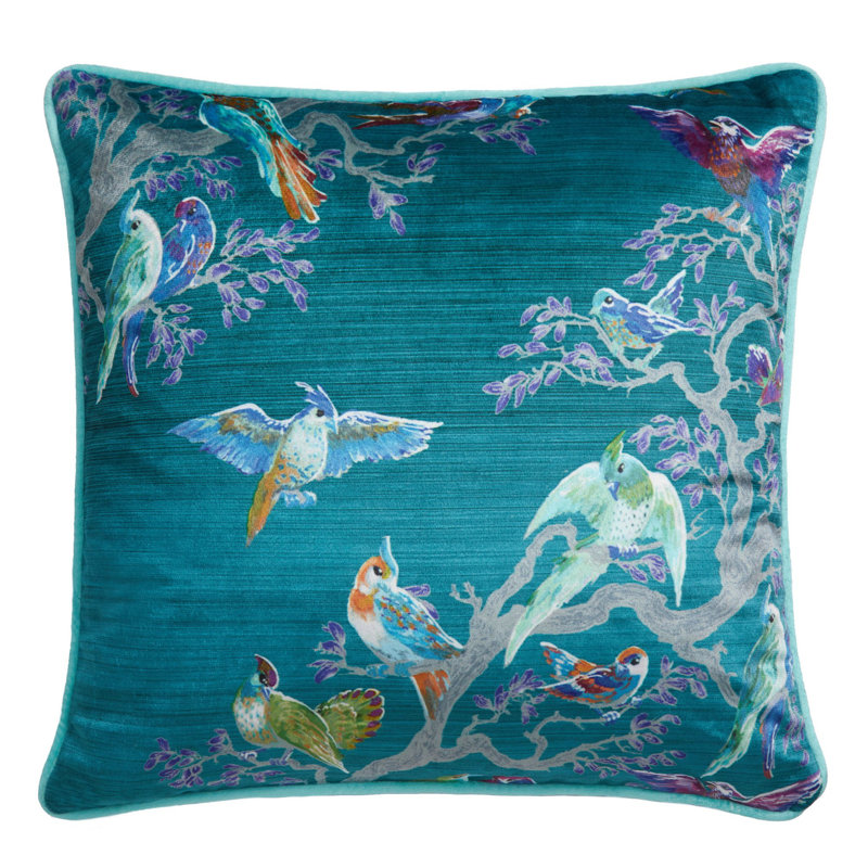 Birdity Absurdity Square Scatter Cushion with Filling, Blue