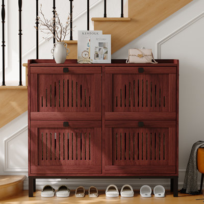  Modern 4 Turn over Drawer Shoe Storage Cabinet - Adjustable Shelves, Hidden Large Capacity Anti-Tipping Rack, Space-Saving Organizer