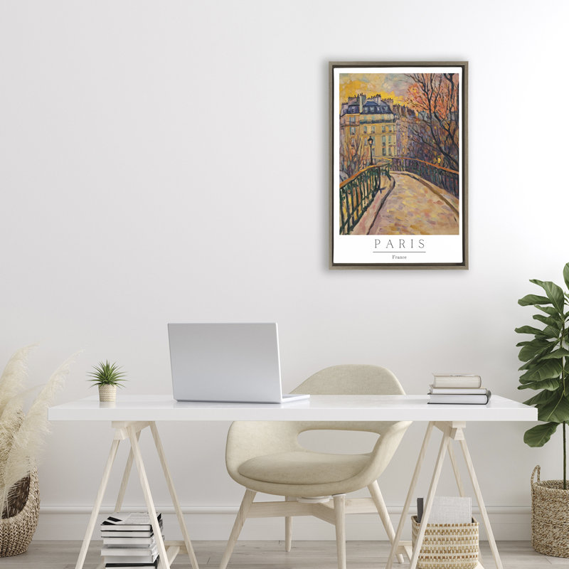 Scène de rue de Paris dans un cadre flottant d'automne, design par Petal Prints Design, H 25 po x l 17 po