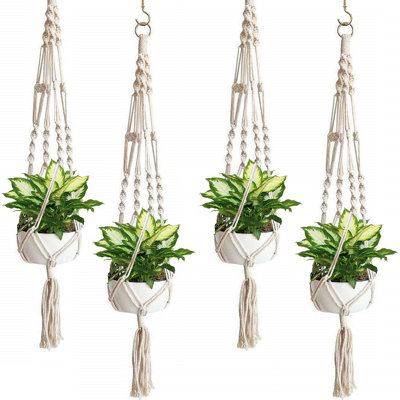 Sorbus 4 Pack Macrame Plant Hanger - Cotton Rope, Elegant for Home, Patio, Garden, Beige