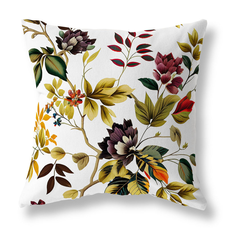 Indoor / Outdoor Floral Square Cushion, White/Red/Yellow Floral, 46cm H x 46cm W