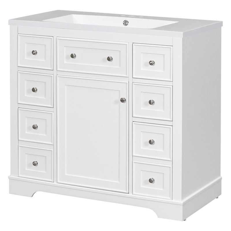 Meuble-lavabo simple 36 po avec plateau en céramique Madalaine, Blanc