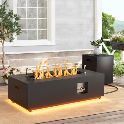 Table de foyer d'extérieur au gaz en métal au propane de 12,6 po H x 42 po avec lumière dorée