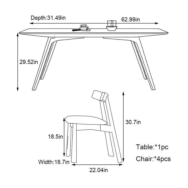 Ensemble de table rectangulaire blanc brillant, H 29,52 po x L 62,99 po x l 31,49 po