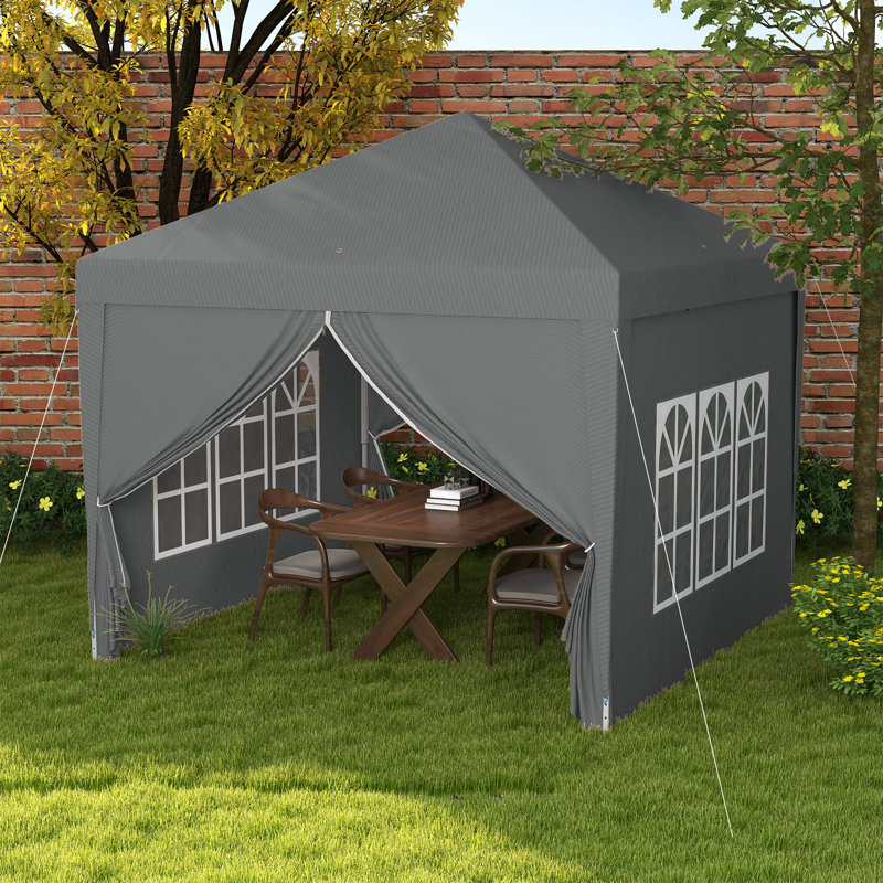 3x3m Water Resistant Pop Up Gazebo, Outdoor Garden Party Tent With 2 Windows, Removable Walls, Zip Door & Carry Bag, Grey