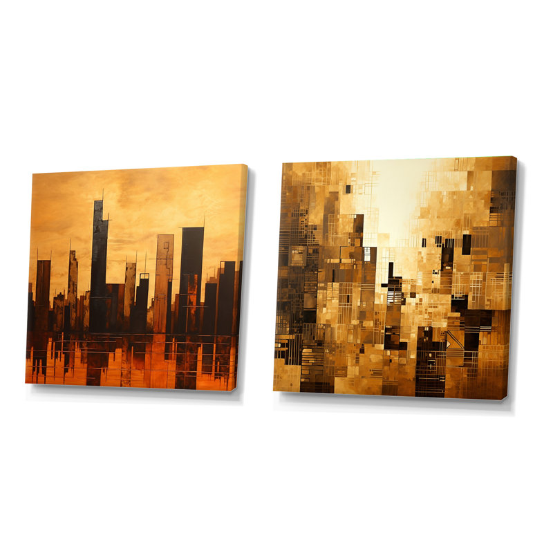 Ensemble de 2 blocs de gratte-ciel modernes de style moderne Skycraper, Toile tendue, H 16 po x l 33 po